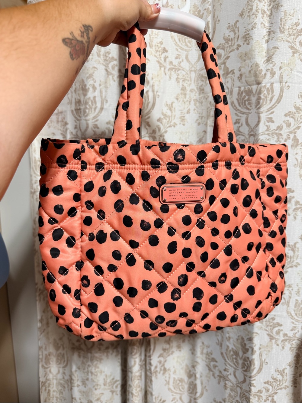 Marc By Marc Jacobs Coral Quilted Tote with Black Spot Pattern
